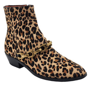 COACH Allen Leopard Haircalf With Signature Chain Detail Boots & Booties 8 Brown
